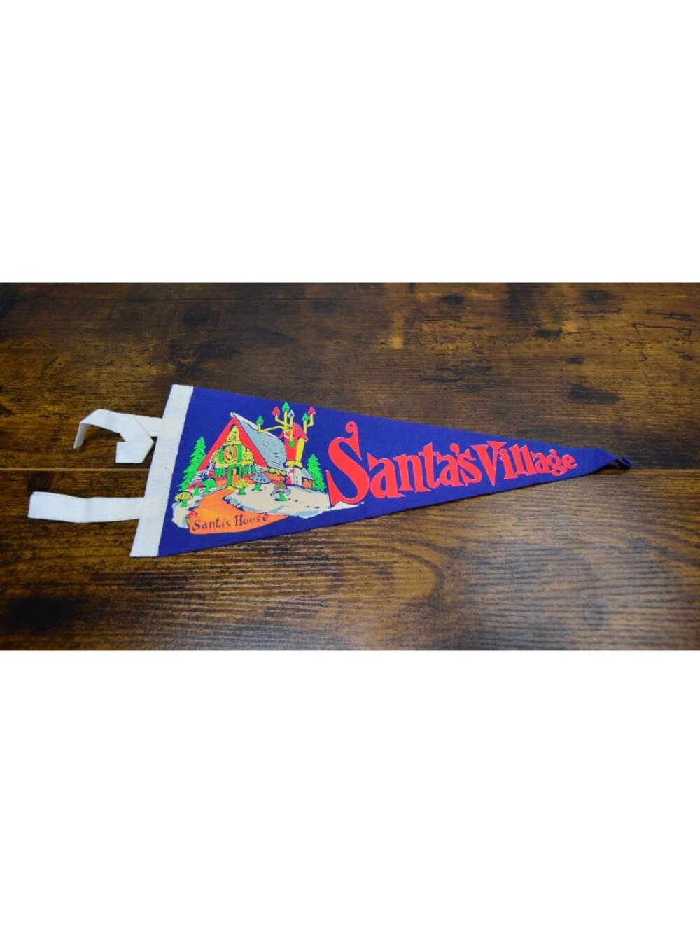 Vintage Santas Village Felt Pennant Banner 12 inches With Santas House Graphic